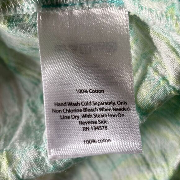 Vineyard Vines Size M Green 100% Cotton V-Neck Tropical Blouse Top Beach - Picture 5 of 6